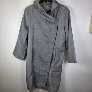 Masseys Womens 1X Herringbone Funnel‎ Neck Asymmetrical Snap Front Coat